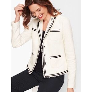 NWOT Talbots White Tweed Piped Blazer Jacket